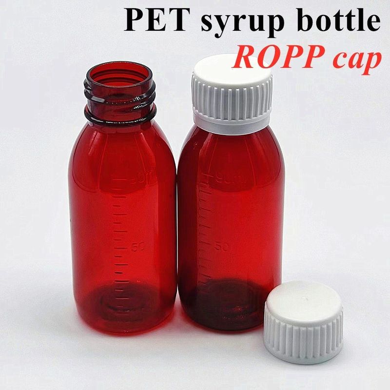 ফার্মাসিউটিক্যাল 100ml 120ml 150ml খালি অ্যাম্বার প্লাস্টিক পিইটি অ্যাম্বার সিরাপ প্লাস্টিকের বোতল