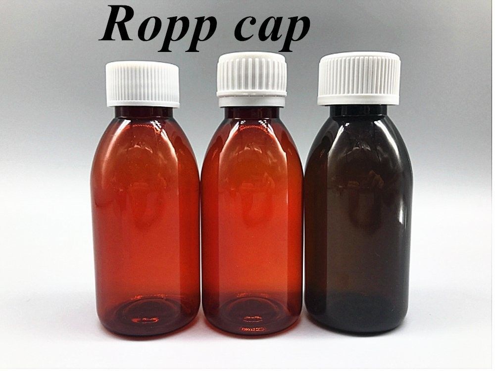 3oz 4oz 5oz অ্যাম্বার পেট কাশি সিরাপ তরল বোতল বৃত্তাকার ঔষধ মৌখিক তরল সিরাপ CRC স্ক্রু ক্যাপ সঙ্গে বোতল
