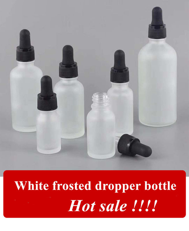 20ml 30ml50ml 2oz কসমেটিক ব্যক্তিগত যত্ন চোখ অপরিহার্য তেল গ্লাস হোয়াইট ফ্রস্টড ড্রপপার বোতল ড্রপপার ক্যাপ সহ