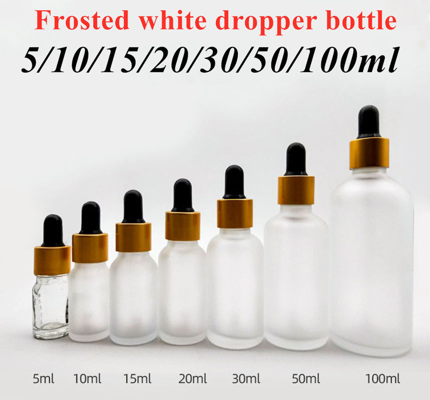 বিলাসবহুল 1oz 2oz 10ml 15ml 20ml 30ml 50ml খালি বৃত্তাকার ত্বকের যত্ন সিরাম অপরিহার্য তেল চোখ সাদা ফ্রিজড গ্লাস ড্রপপার বোতল