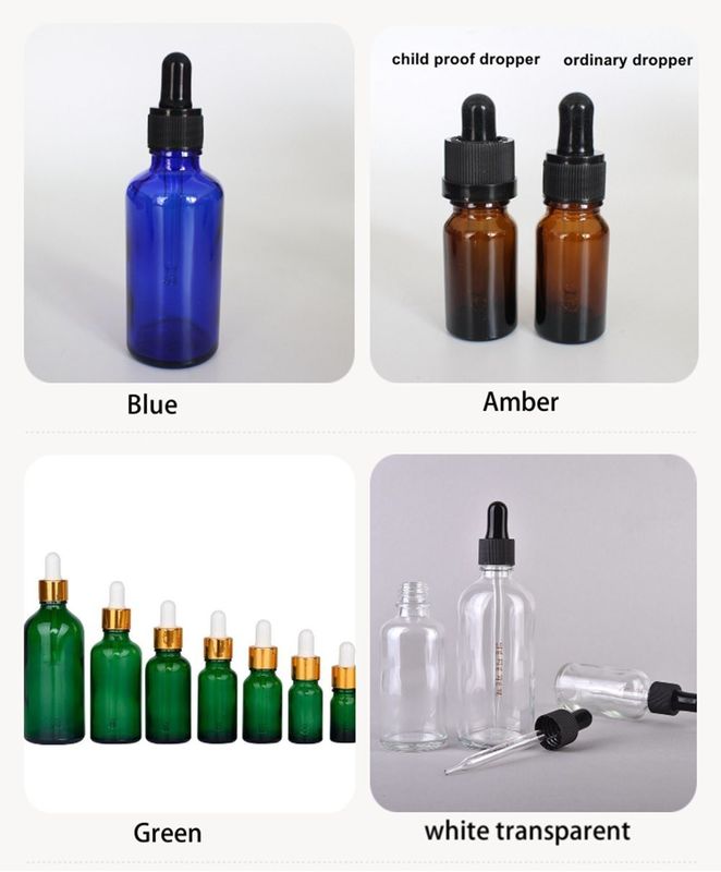অপরিহার্য তেল প্যাকেজিং 1OZ 2OZ 20ml 30ml 50ml অ্যাম্বার অপরিহার্য তেল সিরাম শিশু প্রতিরোধক ক্যাপ সহ গ্লাস ড্রপপার বোতল