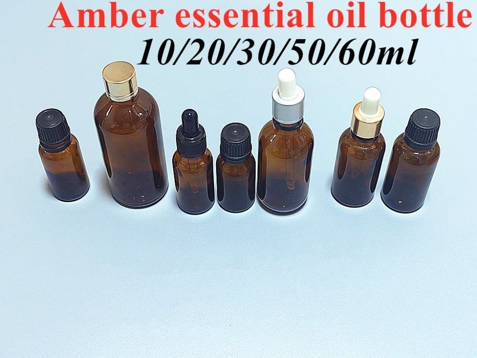 গরম বিক্রয় খালি বিলাসবহুল অ্যাম্বার ব্রাউন 10ml 15ml 20ml 30ml 50ml 60ml গ্লাসের প্রয়োজনীয় তেল বোতল সিরাম প্যাকেজ জন্য