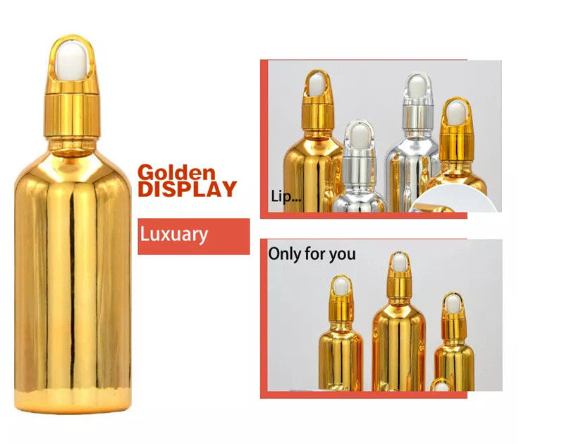 উচ্চ মানের বিলাসবহুল কসমেটিক প্যাকেজ 10ml 20ml 30ml 50ml ইলেক্ট্রোপ্লেটিং সোনার প্রয়োজনীয় তেল সিরাম গ্লাস ড্রপপার বোতল