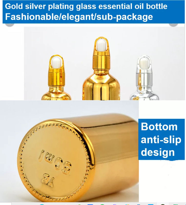 উচ্চ মানের বিলাসবহুল কসমেটিক প্যাকেজ 10ml 20ml 30ml 50ml ইলেক্ট্রোপ্লেটিং সোনার প্রয়োজনীয় তেল সিরাম গ্লাস ড্রপপার বোতল