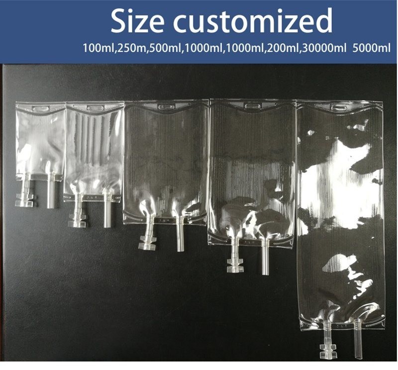 250 মিলি 500 মিলি 1000 মিলি এককালীন পিভিসি এককালীন মেডিকেল ইনফিউশন ব্যাগ IV একক টিউব নরম ব্যাগ সহ ইনফিউশন ব্যাগ