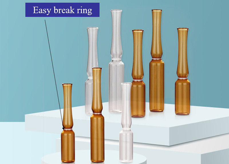 1ml 2ml 5ml Breaking Ring Transparent Amber Glass Ampoule USP I ফার্মাসিউটিক্যাল প্যাকেজিং আইএসও স্ট্যান্ডার্ডের সাথে গ্লাস এম্পুল