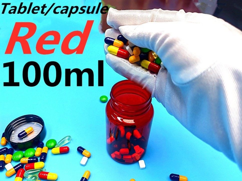পিইটি প্লাস্টিক লাল 100ml 150ml সলিড মেডিসিন বোতল ক্যাপসুল পিল বোতল প্যাকেজিং কন্টেইনার স্বাস্থ্যসেবা সম্পূরক বোতল
