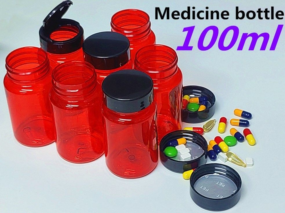 পিইটি প্লাস্টিক লাল 100ml 150ml সলিড মেডিসিন বোতল ক্যাপসুল পিল বোতল প্যাকেজিং কন্টেইনার স্বাস্থ্যসেবা সম্পূরক বোতল
