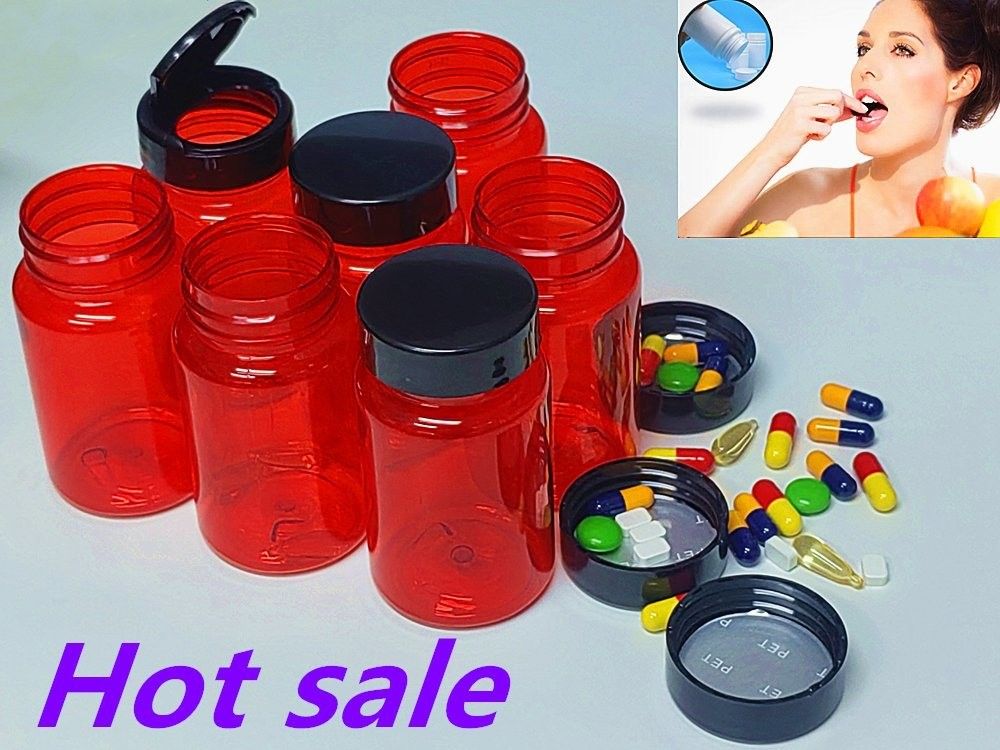 পিইটি প্লাস্টিক লাল 100ml 150ml সলিড মেডিসিন বোতল ক্যাপসুল পিল বোতল প্যাকেজিং কন্টেইনার স্বাস্থ্যসেবা সম্পূরক বোতল