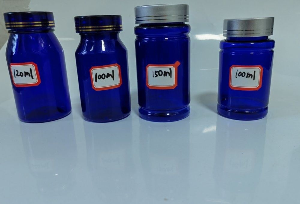 ফার্মাসিউটিক্যাল 100ml 120ml 175ml ব্লু পিইটি প্লাস্টিকের পিল ক্যাপসুল বোতল স্বাস্থ্যসেবা ট্যাবলেট ওষুধ বোতল স্ক্রু ক্যাপ সহ