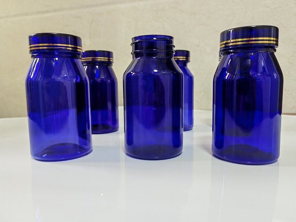 ফার্মাসিউটিক্যাল 100ml 120ml 175ml ব্লু পিইটি প্লাস্টিকের পিল ক্যাপসুল বোতল স্বাস্থ্যসেবা ট্যাবলেট ওষুধ বোতল স্ক্রু ক্যাপ সহ