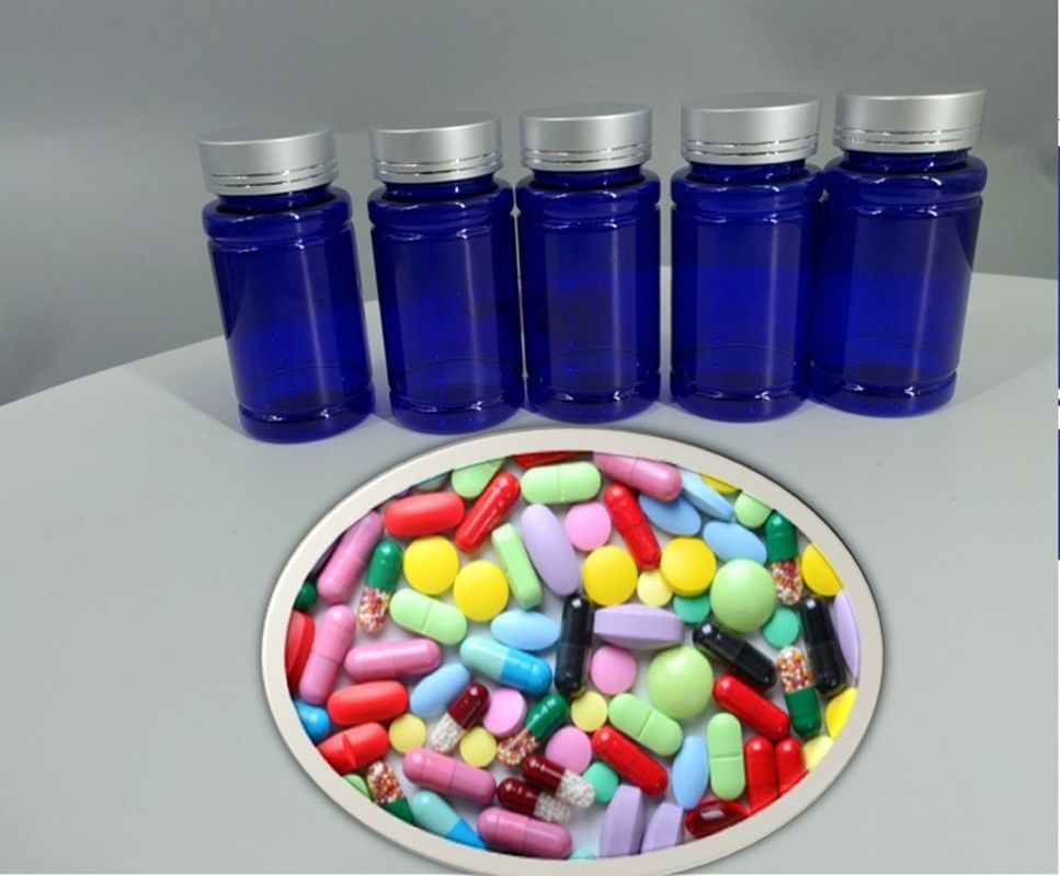 100cc 120cc 150cc প্লাস্টিকের বোতল পিলের জন্য ক্যাপসুল স্বচ্ছ নীল পোষা প্রাণী পুনরায় পূরণযোগ্য প্লাস্টিকের কঠিন ডোজ ঔষধের বোতল