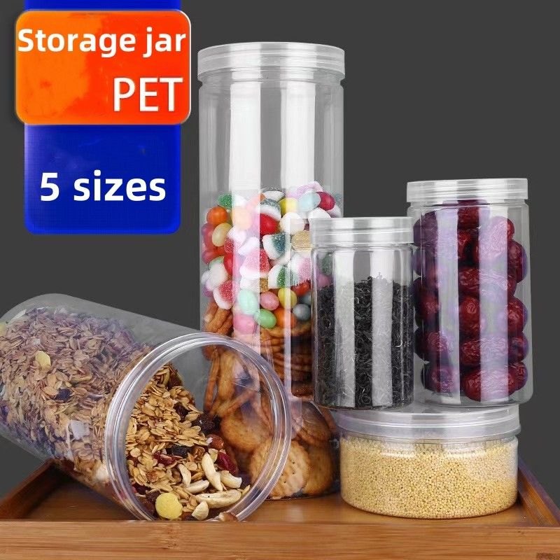 Food-Grade PET Transparent Sealed Jar with Lid Sealing Gasket , Moisture-Proof Biscuit Storage Plastic Jar